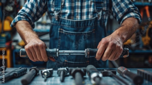 A person working with tools on a workshop table, showcasing craftsmanship and repair.