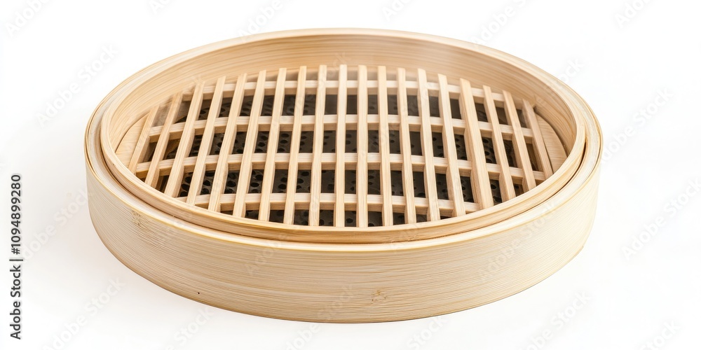 A traditional bamboo steamer with a lattice design, perfect for cooking dumplings and preserving flavors. A traditional bamboo steamer with a lattice design, perfect for cooking dumplings and preserving flavors.