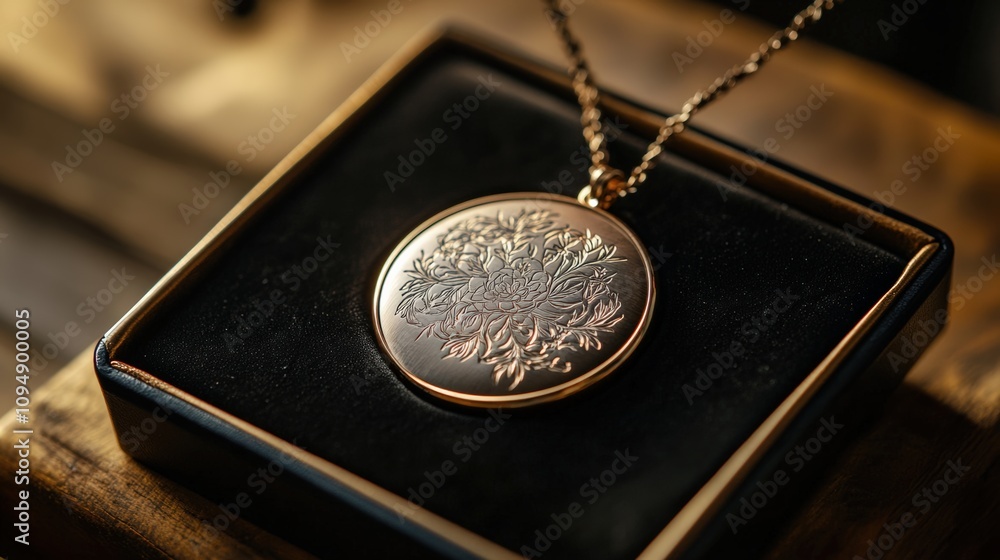 An intricately engraved locket in
a black velvet box, representing a timeless and romantic Valentine’s Day gift An intricately engraved locket in
a black velvet box, representing a timeless and romantic Valentine’s Day gift