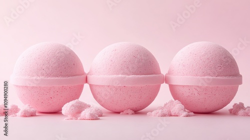 Handmade bath bomb set with romantic quotes on each piece, displayed against a minimalist pink background.