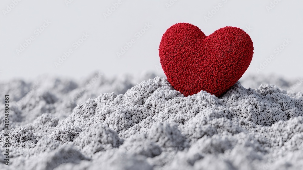 A vibrant red heart rests on a textured, gray surface, symbolizing love and affection in a minimalist setting. A vibrant red heart rests on a textured, gray surface, symbolizing love and affection in a minimalist setting.