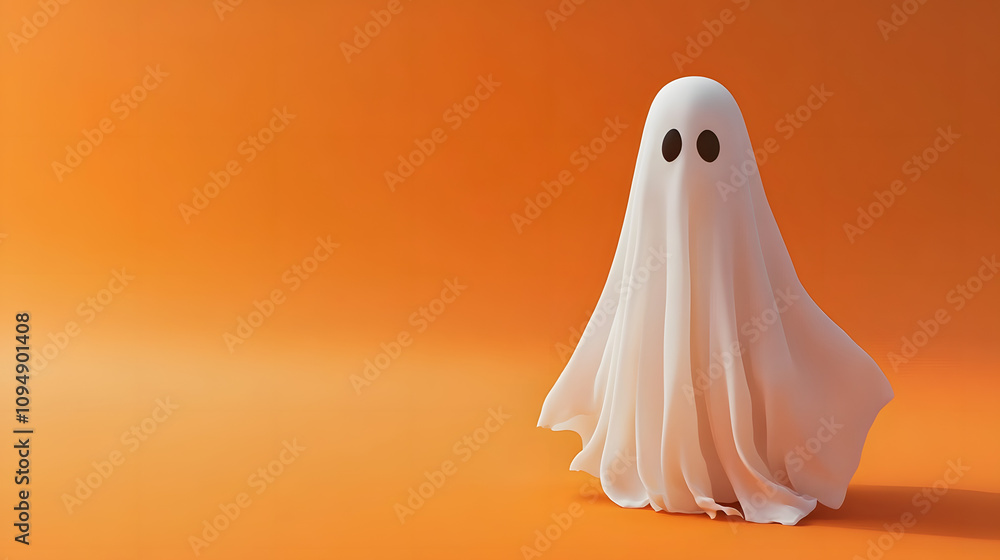 A ghost on the plain orange background A ghost on the plain orange background