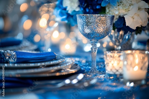 Elegant Hanukkah Table Setting Close-Up photo