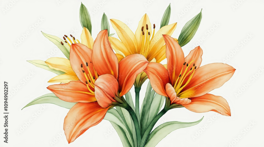 Detailed Watercolor Art of a Narcissus Flower Bouquet Detailed Watercolor Art of a Narcissus Flower Bouquet