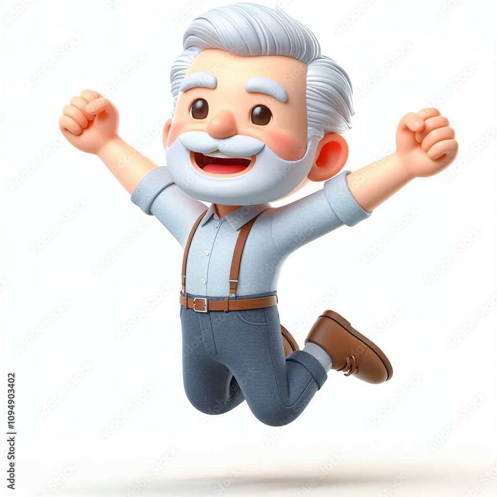 Joyful Elderly Cartoon Man Jumping, Happy Retirement Celebration Joyful Elderly Cartoon Man Jumping, Happy Retirement Celebration