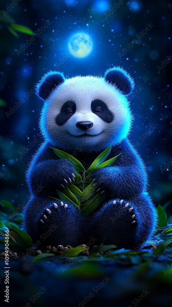 Tranquil Panda Enjoying Bamboo in a Serene Setting Tranquil Panda Enjoying Bamboo in a Serene Setting