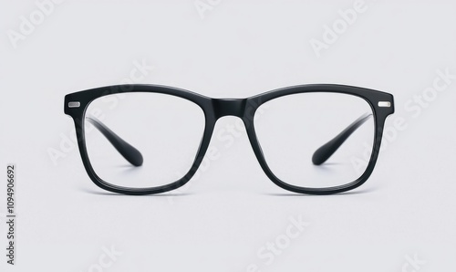 Stylish black eyeglasses with clear lenses on a plain background, ideal for fashion and vision-related content. photo