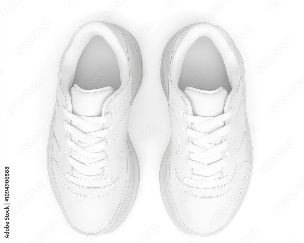 Stylish white sneakers displayed from a top view, perfect for sports or casual wear, showcasing comfort and modern design. Stylish white sneakers displayed from a top view, perfect for sports or casual wear, showcasing comfort and modern design.
