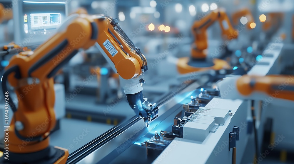 industry 40 factory with industrial engineer working alongside automation robot arms intelligent manufacturing concept 3d rendering industry 40 factory with industrial engineer working alongside automation robot arms intelligent manufacturing concept 3d rendering