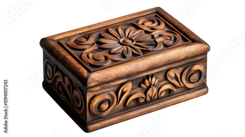 Intricately Carved Wooden Box with Floral Design - Illustration