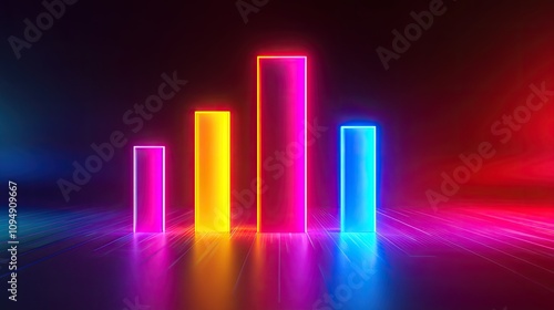 Dynamic bar chart with a glowing neon effect, [business chart], [highlighting modernity in financial analysis]