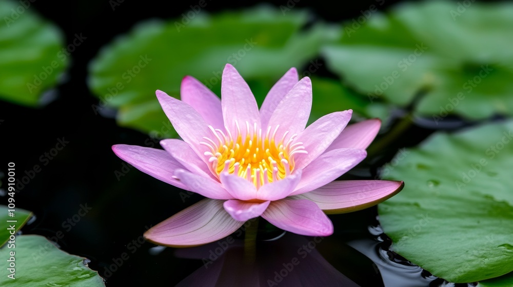 Elegant Pale Pink Lotus Flower on Dark Water Surface Elegant Pale Pink Lotus Flower on Dark Water Surface