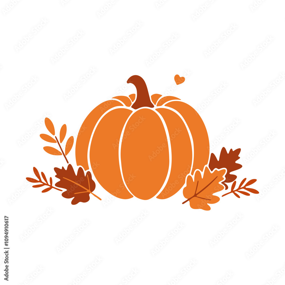 Naklejka premium An orange pumpkin with autumn leaves