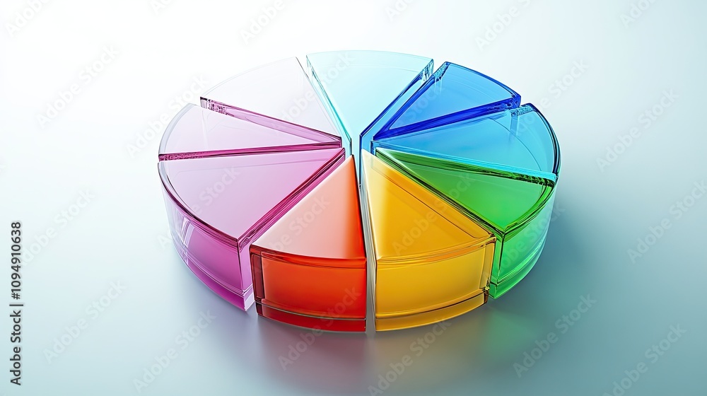 Fototapeta premium Exploded pie chart with reflective surfaces, [business color chart], [depicting transparency and diversification] 