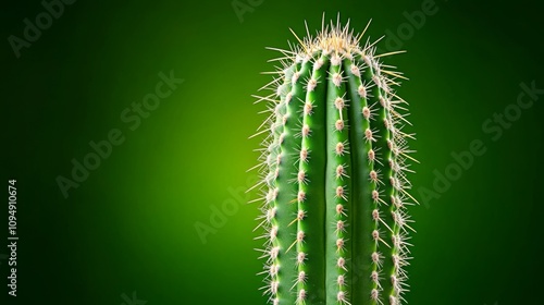 Close-Up of a Dark Green Cactus with White Spines