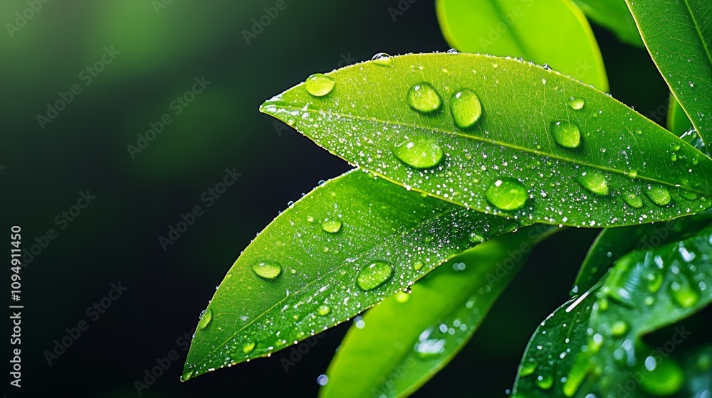 Dew Drops on Green Leaves Captured in Sunlight Dew Drops on Green Leaves Captured in Sunlight