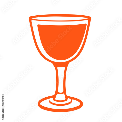 An orange wine glass on a wooden table during daytime with a bouquet of flowers in the background