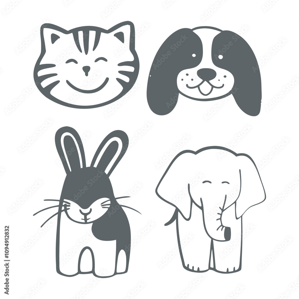 The silhouette of cute animals emoji and sticker vector illustration The silhouette of cute animals emoji and sticker vector illustration