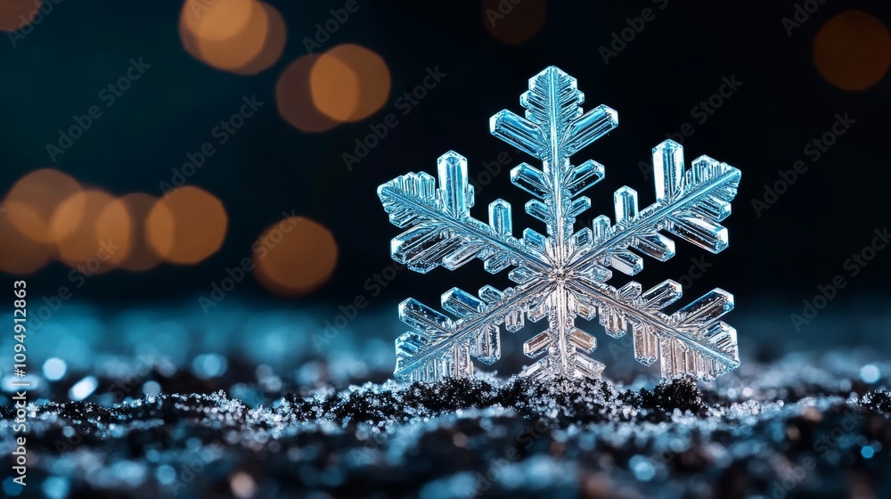 Detailed Macro Snowflake on Dark Background Detailed Macro Snowflake on Dark Background
