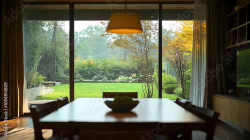 Sunlight Dappling Through the Dining Room Windows on a Fall Day. AI Generated