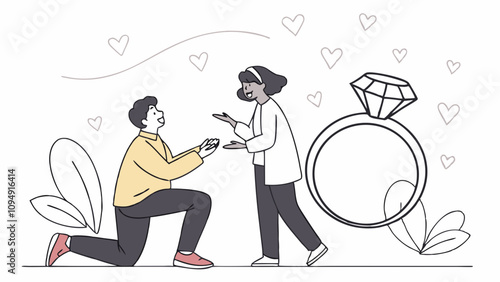 Marriage proposal vector illustration with wedding ring. hearts. Vector illustration