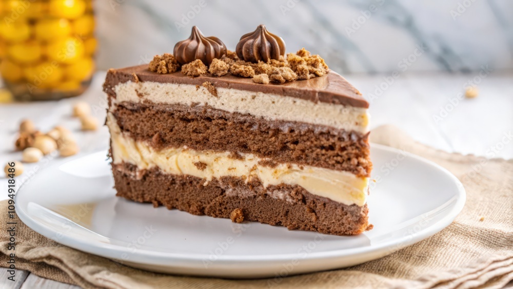 Chocolate Cake Slice with Cream Filling and Chocolate Topping Chocolate Cake Slice with Cream Filling and Chocolate Topping