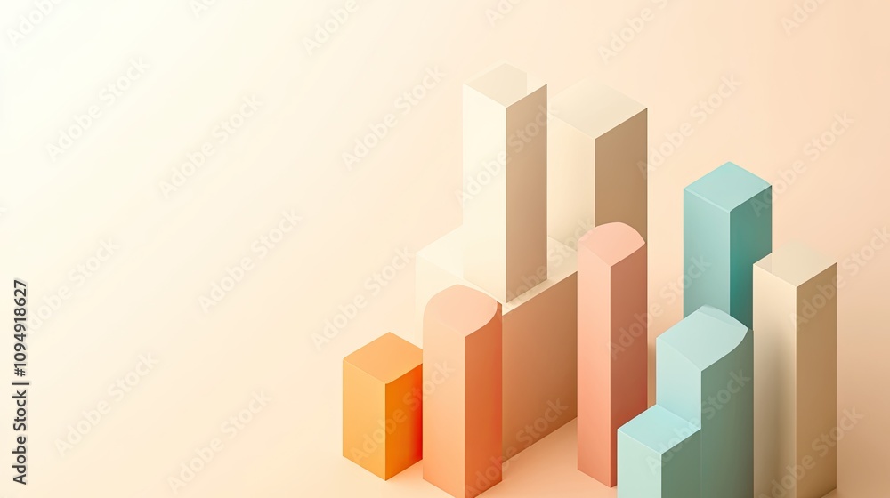Fototapeta premium Minimalist isometric bar chart in soft colors, [business visualization], [focusing on clarity and simplicity in data] 