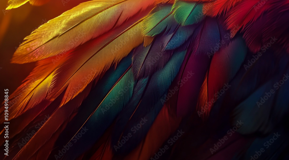 Obraz premium Colorful feathers in different colors on the background