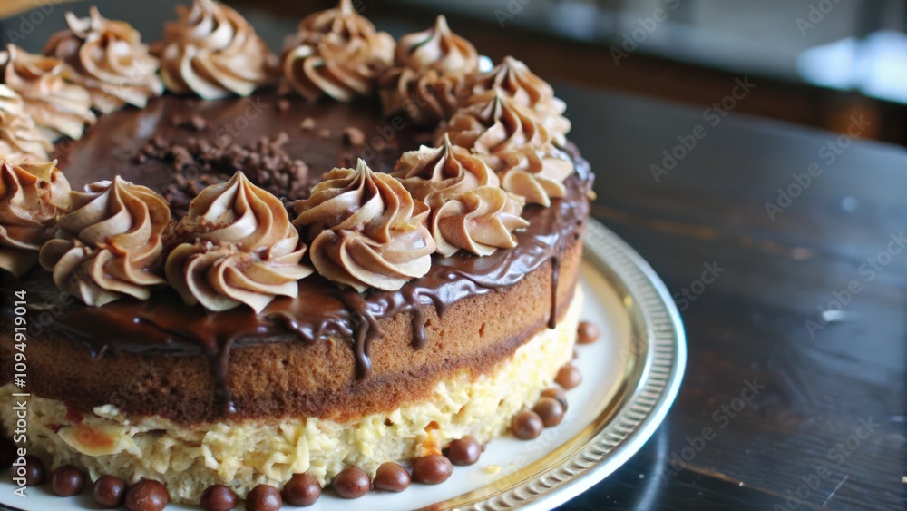 Chocolate Cake with Swirls of Cream and Chocolate Drizzle Chocolate Cake with Swirls of Cream and Chocolate Drizzle