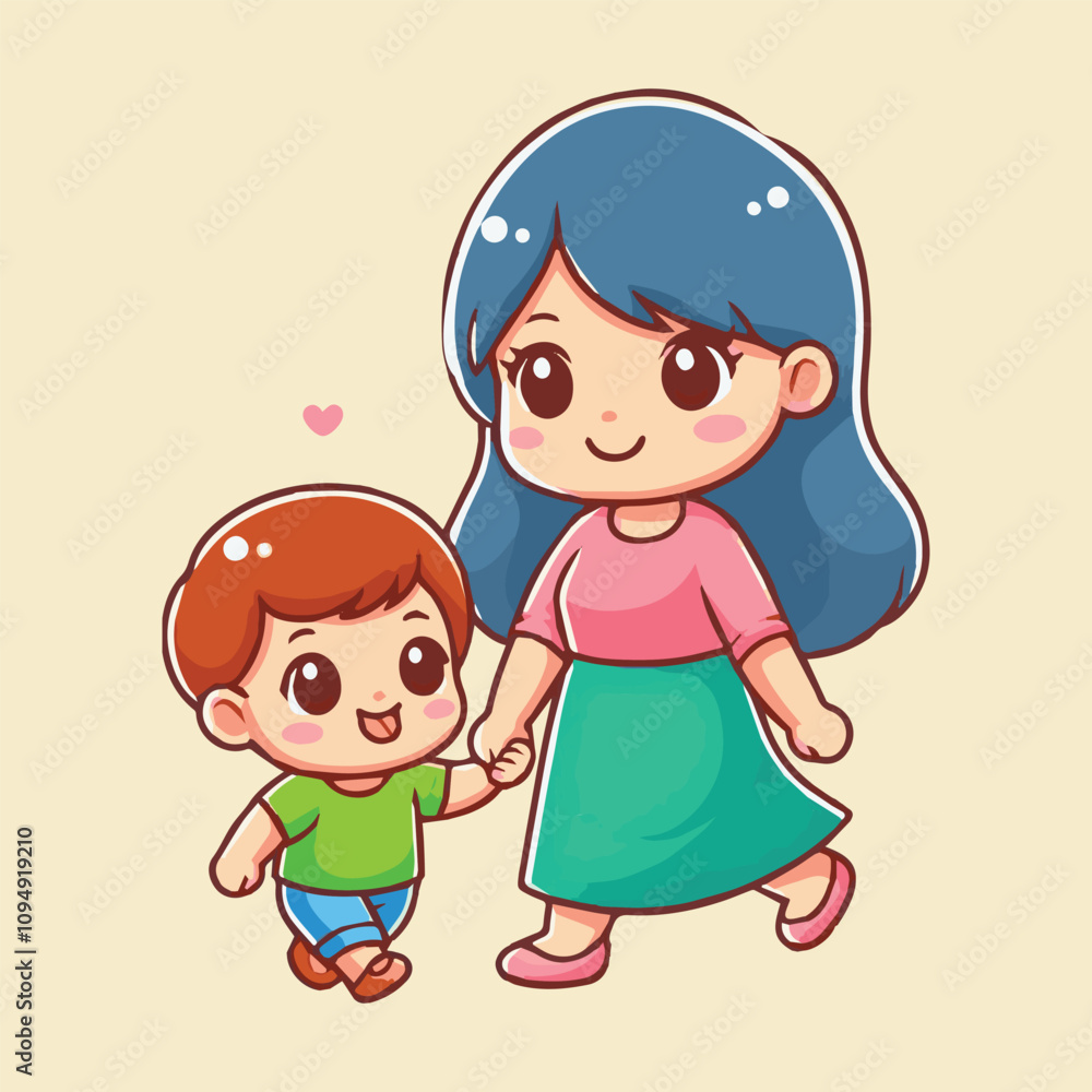 Cute Mother Walking Her Baby Cartoon Vector Icon Illustration Cute Mother Walking Her Baby Cartoon Vector Icon Illustration