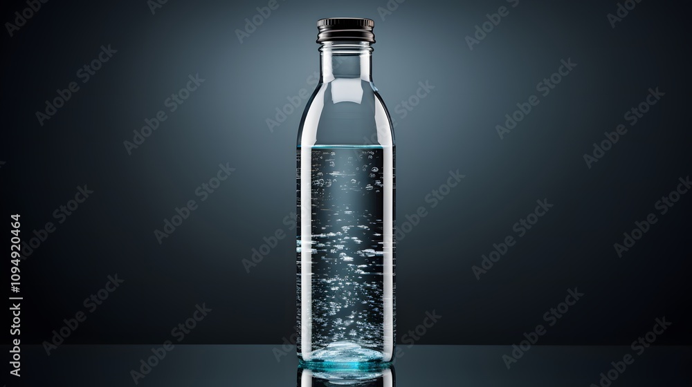 A single, transparent plastic bottle of cold, clear mineral water, isolated on a white background A single, transparent plastic bottle of cold, clear mineral water, isolated on a white background