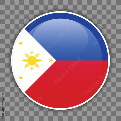 Shiny round flag of the Philippines on checkered background. Icon for mobile apps, UI or web design