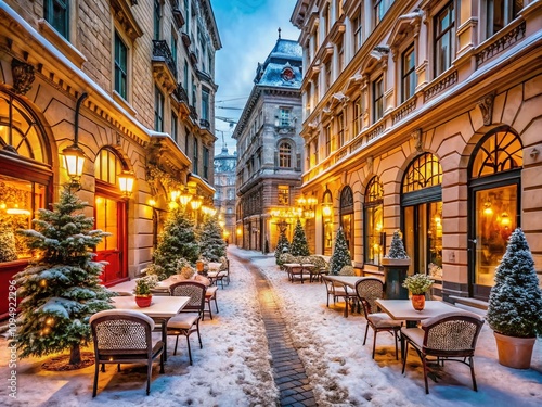 Captivating Winter in Vienna: Snow-Covered Streets, Historic Architecture, Cozy Cafés, and Glowing Streetlights Creating a Magical Holiday Atmosphere in the Heart of Austria