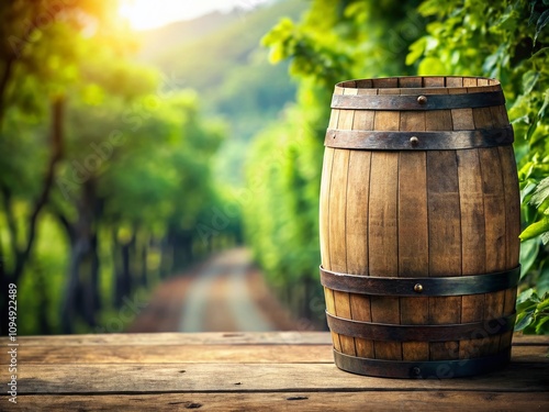 Wallpaper Mural Captivating Wroloutha Barrel Displayed on Rustic Wooden Surface with Natural Background, Perfect for Creative Projects and Artistic Inspiration Torontodigital.ca