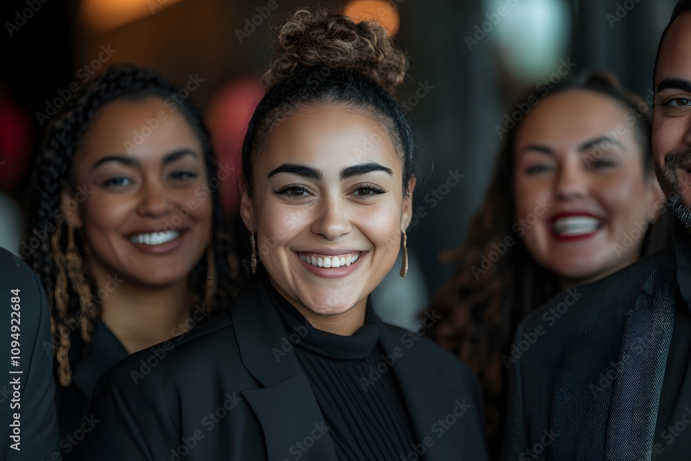A group of business people smiling and standing together, diverse ethnicities A group of business people smiling and standing together, diverse ethnicities