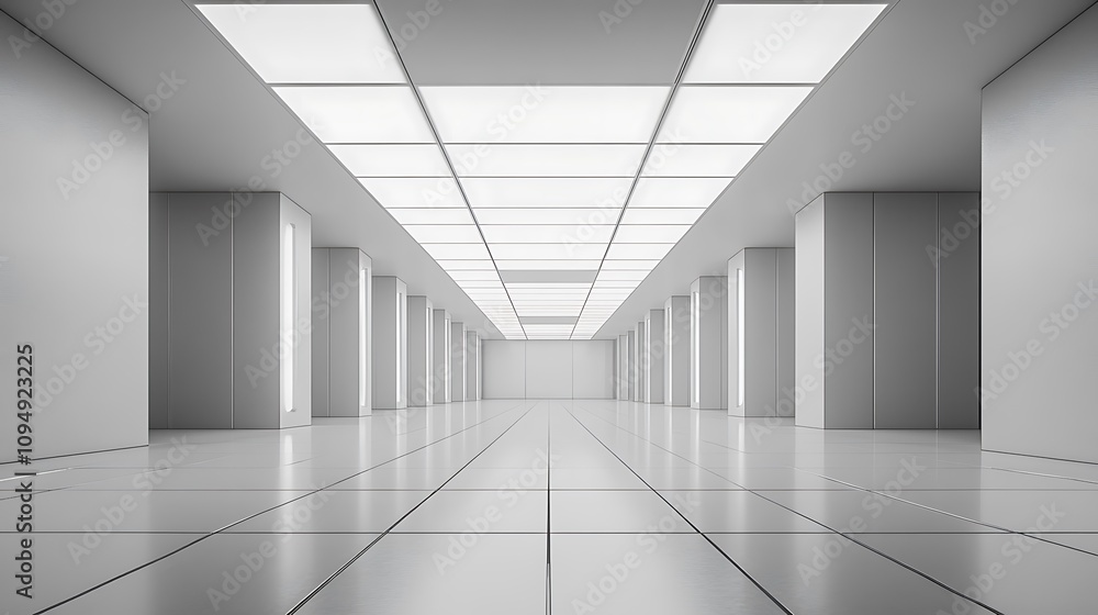 Fototapeta premium Minimalist interior space modern architecture design studio bright environment wide angle view spatial elegance