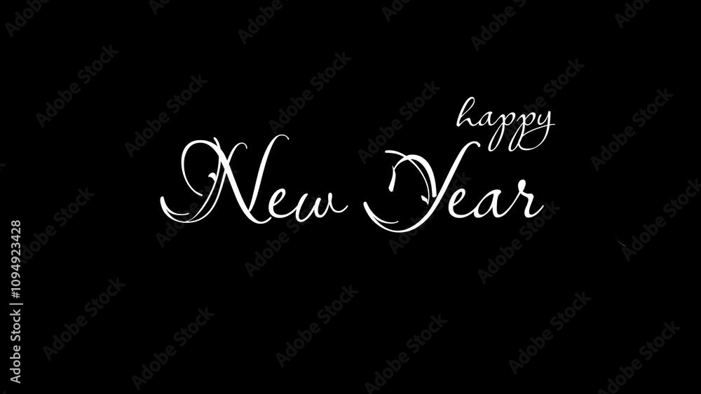 Animation handwritten Happy New Year White script proclaims with small dots. Ideal for festive social media posts, greeting cards, party invitations, and decorations. Animation handwritten Happy New Year White script proclaims with small dots. Ideal for festive social media posts, greeting cards, party invitations, and decorations.