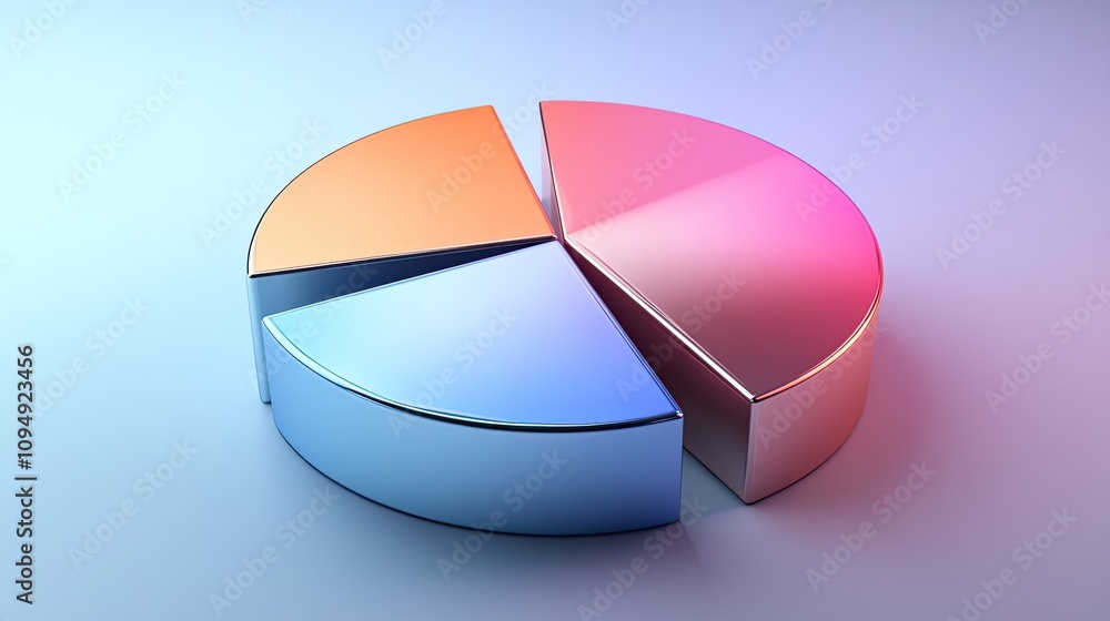 Obraz premium Realistic 3D pie chart with metallic sheen, [business visual], [emphasizing precision and cutting-edge technology]
