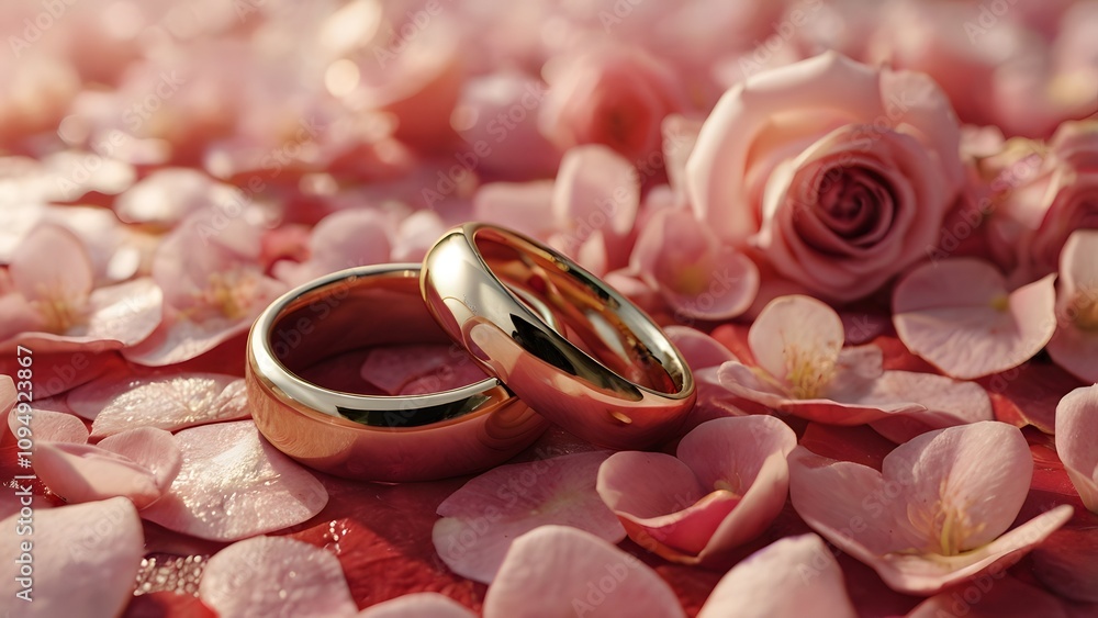 Beautiful Wedding Rings on Pink Rose Petals Beautiful Wedding Rings on Pink Rose Petals