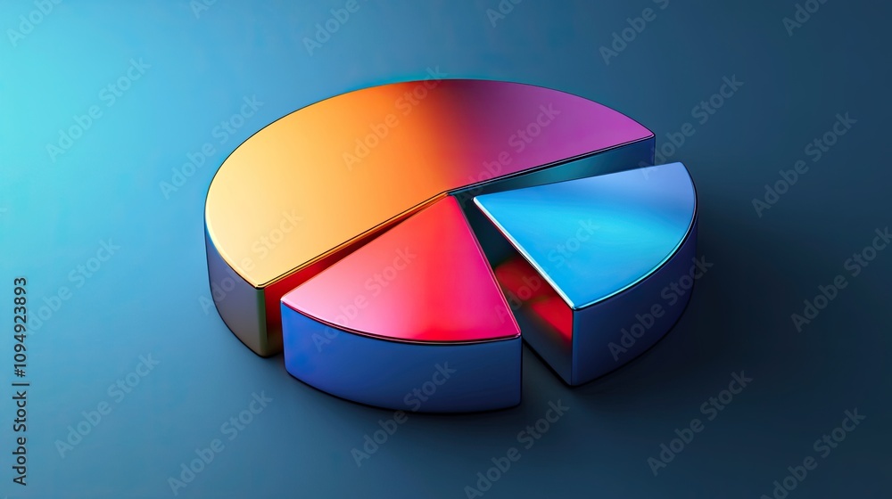 Obraz premium Realistic 3D pie chart with metallic sheen, [business visual], [emphasizing precision and cutting-edge technology]