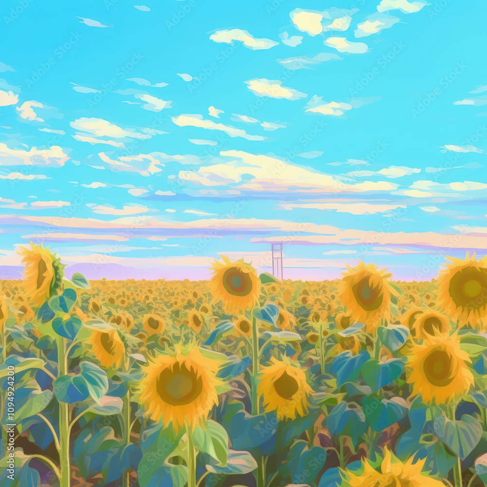 Fototapeta premium vibrant sunflower field in the summer