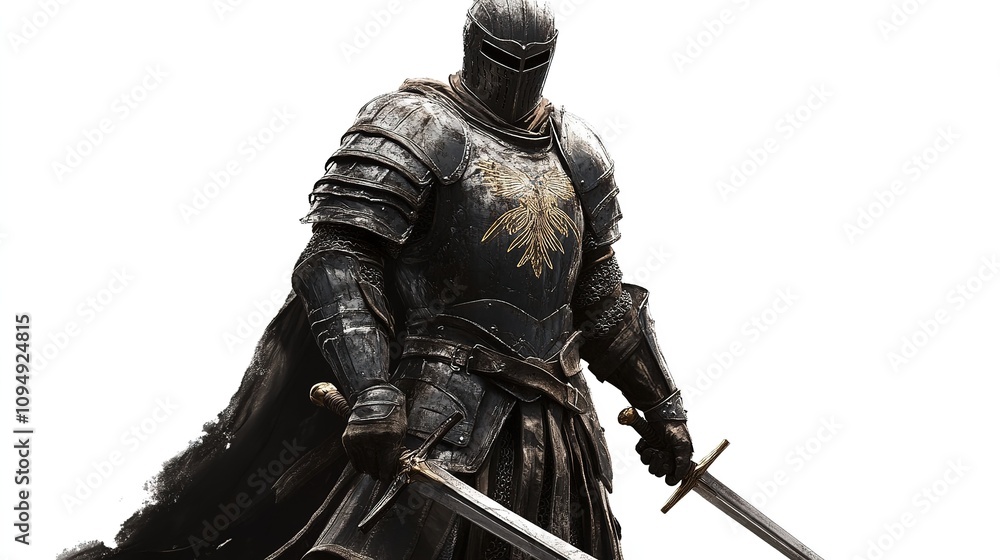 Fototapeta premium Medieval knight in armor with sword 