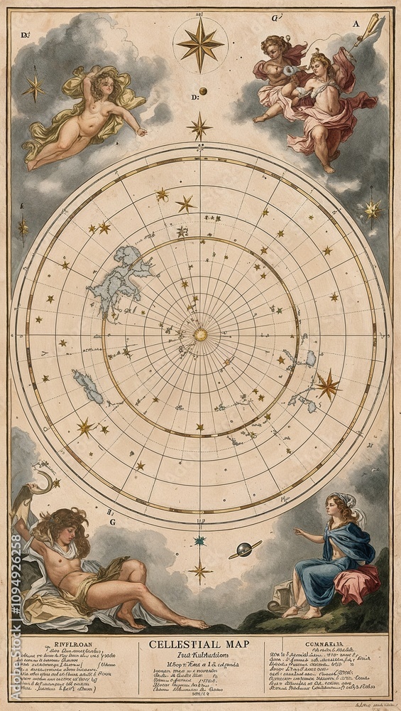 Fototapeta premium Vintage celestial map with stars hand drawing