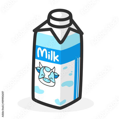 Cartoon milk carton bottle product. Cute colored kawaii cute anime design style isolated on white background