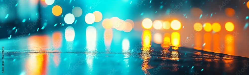 Blurred city lights at night creating an abstract bokeh background with blue and red colors Blurred city lights at night creating an abstract bokeh background with blue and red colors