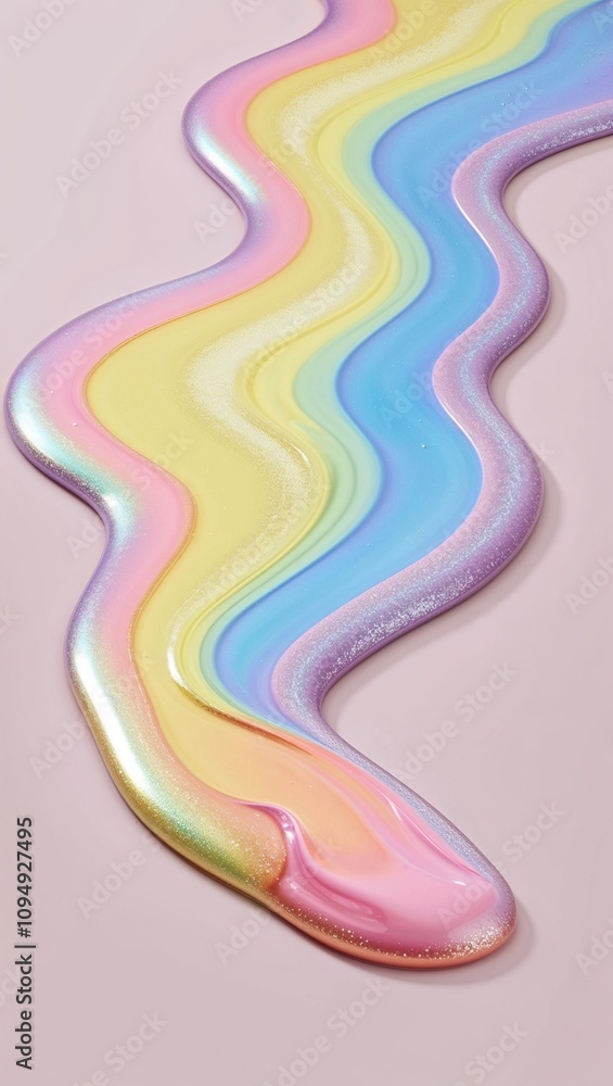 Wavy liquid with rainbow pastel tones and subtle sparkle Wavy liquid with rainbow pastel tones and subtle sparkle