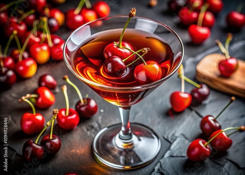 Cherry Manhattan Cocktail in Macro Photography Showcasing the Sweetness and Fruitiness of Cherries with Perfectly Blended Ingredients and Elegant Presentation