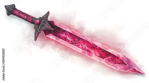 Mystical sword made of red obsidian with white background photo