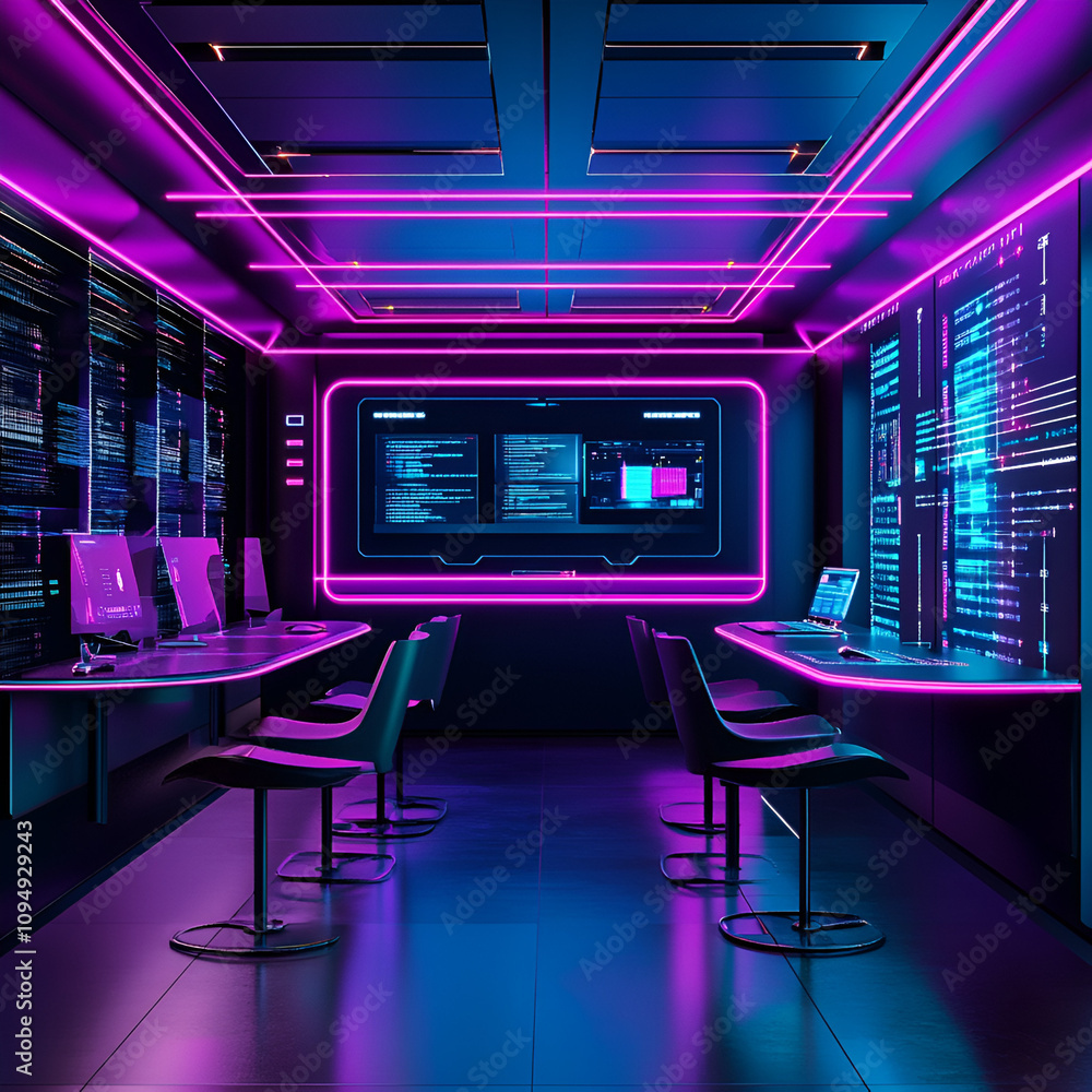 Dynamic tech workspace design futuristic office digital environment neon aesthetics modern viewpoint technology concept Dynamic tech workspace design futuristic office digital environment neon aesthetics modern viewpoint technology concept