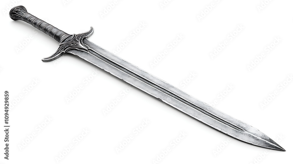 Obsidian sword textured craftsmanship and design with white background Obsidian sword textured craftsmanship and design with white background